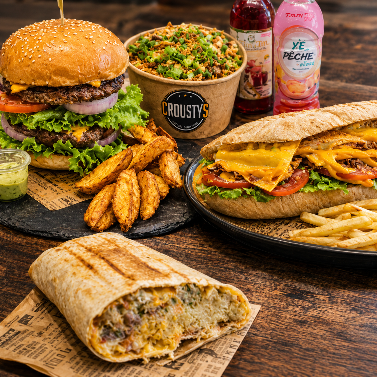 Burgers, kebab, tacos et accompagnements chez Crousty’s Saint-Pierre