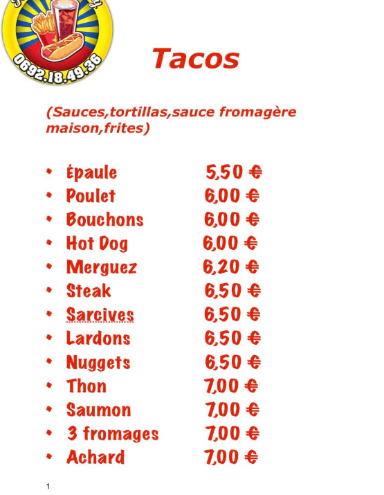 Menu Tacos Keta & Djimmy