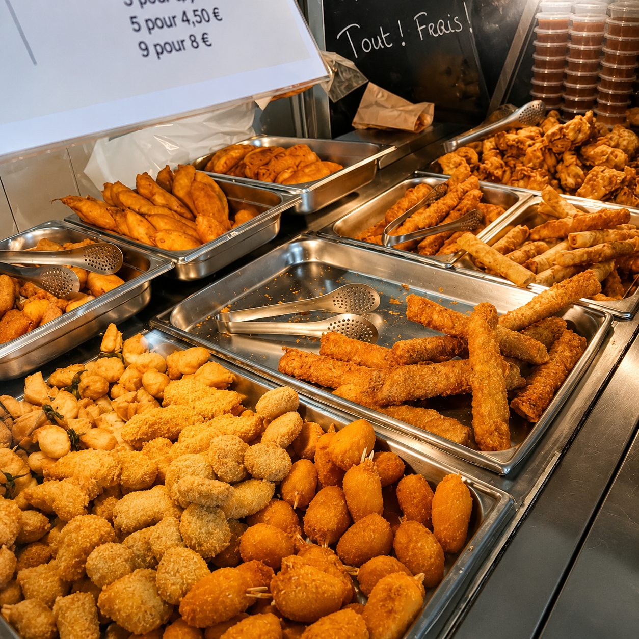 Assortiment de bouchées et snacking créole chez Lee